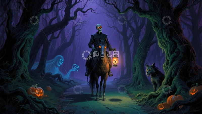 高清大图下载【趣麦麦图】幽灵骑士夜行神秘森林