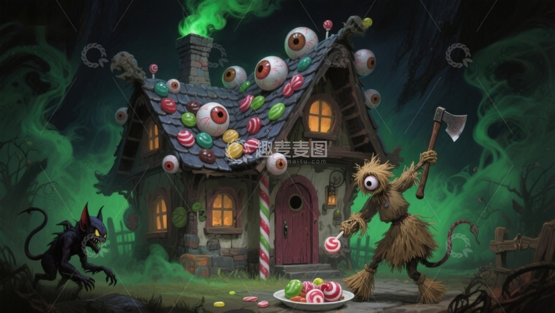 高清大图下载【趣麦麦图】奇幻糖果屋与神秘生物
