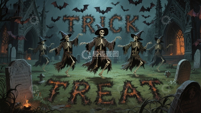 高清大图下载【趣麦麦图】万圣节骷髅舞会场景