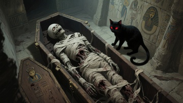 古墓中的木乃伊与黑猫