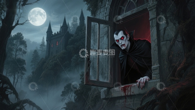 高清大图下载【趣麦麦图】月夜古堡中的神秘身影