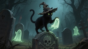 黑猫幽灵墓地夜景