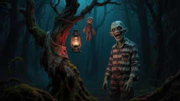 恐怖森林中的诡异人物与娃娃