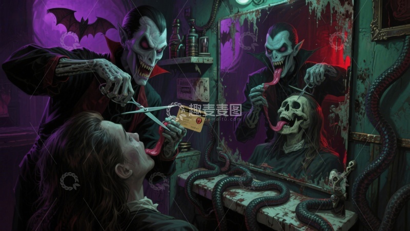 高清大图下载【趣麦麦图】吸血鬼理发师的诡异服务