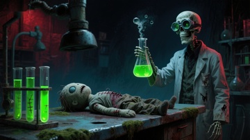 骷髅科学家实验绿色液体