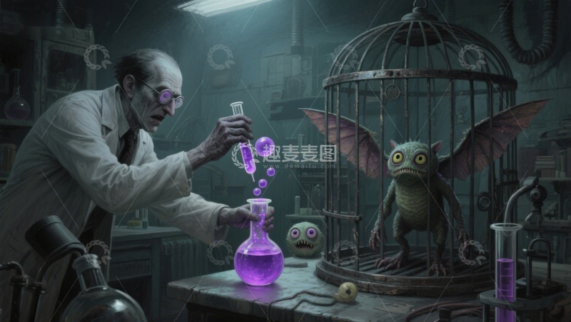 高清大图下载【趣麦麦图】科学家与笼中生物的实验室奇遇