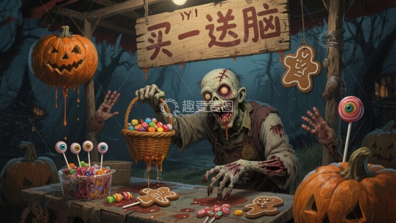 高清大图下载【趣麦麦图】万圣节僵尸糖果摊