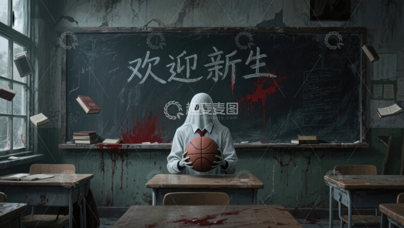 高清大图下载【趣麦麦图】教室里的神秘人物手持篮球