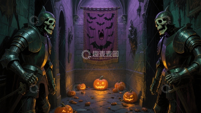 高清大图下载【趣麦麦图】骷髅骑士守护南瓜灯的神秘走廊