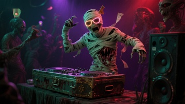 木乃伊DJ在恐怖派对上表演