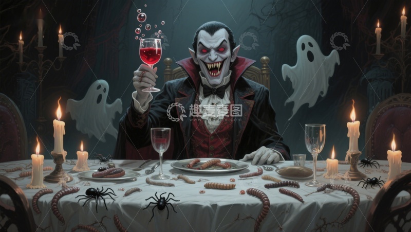 高清大图下载【趣麦麦图】吸血鬼宴饮，幽灵环绕的神秘晚宴