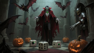 吸血鬼与骑士在古堡中的对峙