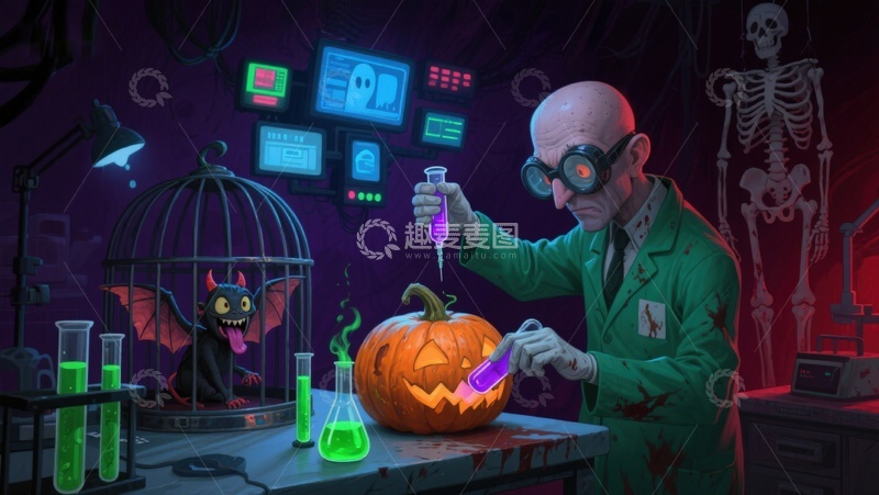 高清大图下载【趣麦麦图】科学家在实验室中进行南瓜实验