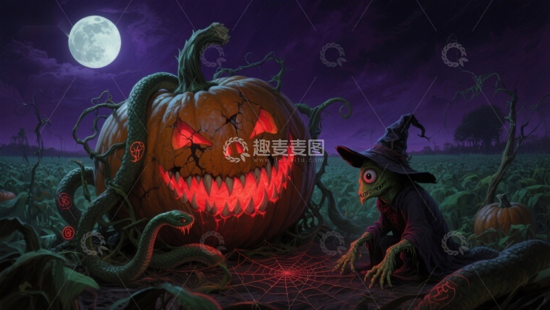 高清大图下载【趣麦麦图】万圣夜的南瓜与巫婆