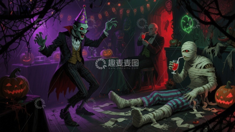 高清大图下载【趣麦麦图】万圣节派对上的怪物狂欢