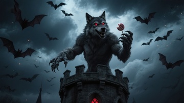 月夜古堡上的狼人与蝙蝠