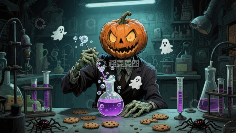 高清大图下载【趣麦麦图】南瓜头科学家的神秘实验