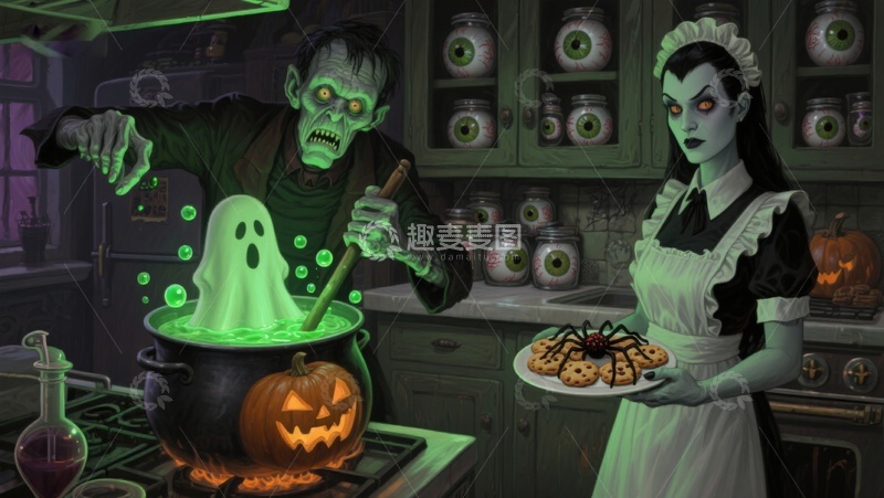 高清大图下载【趣麦麦图】万圣节厨房里的魔法烹饪