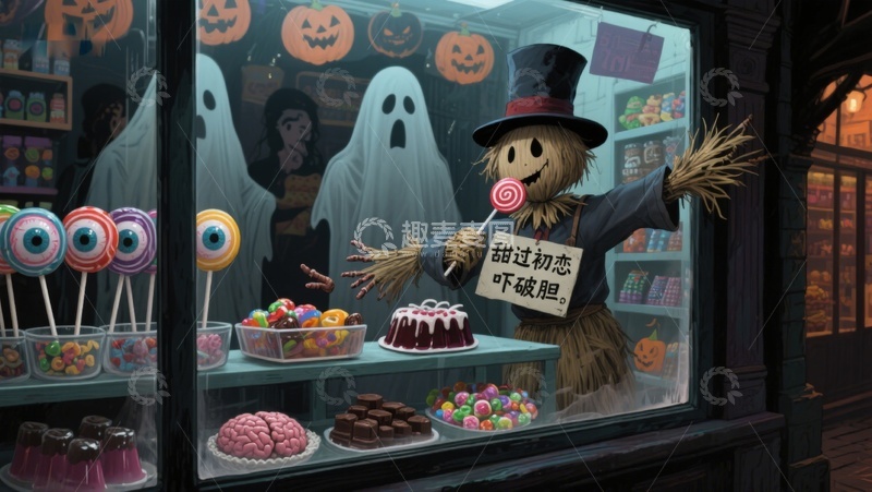 高清大图下载【趣麦麦图】万圣节糖果店橱窗展示