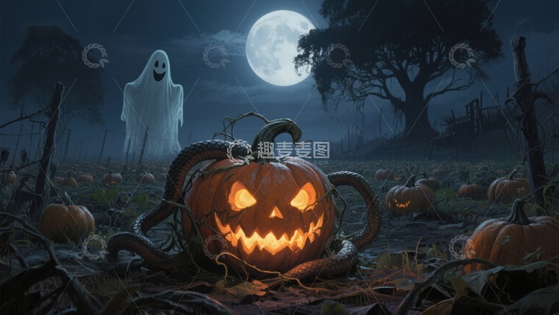 高清大图下载【趣麦麦图】万圣夜南瓜灯与幽灵