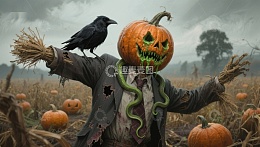 南瓜头稻草人与乌鸦的诡异场景
