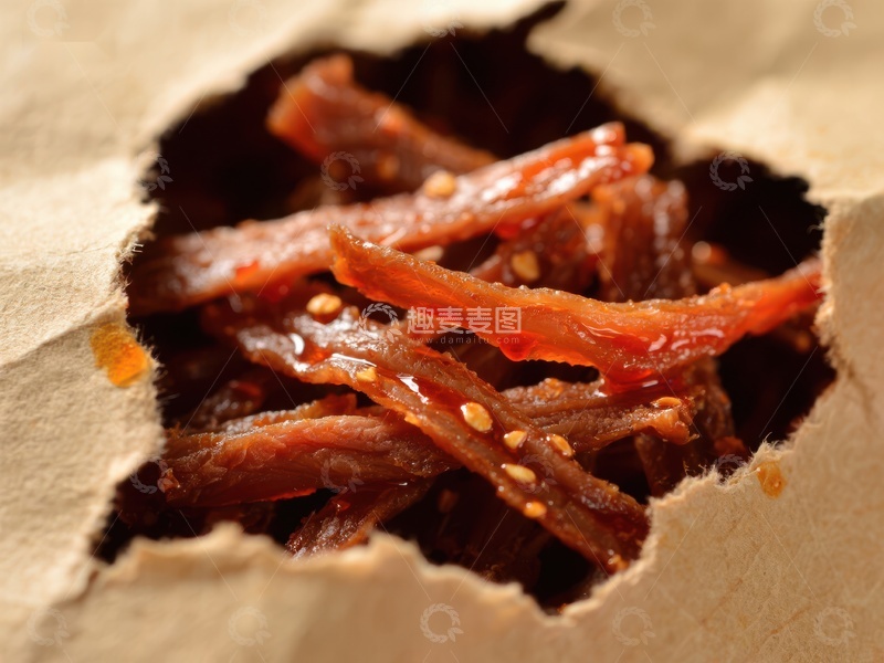 高清大图下载【趣麦麦图】袋装辣味肉干特写