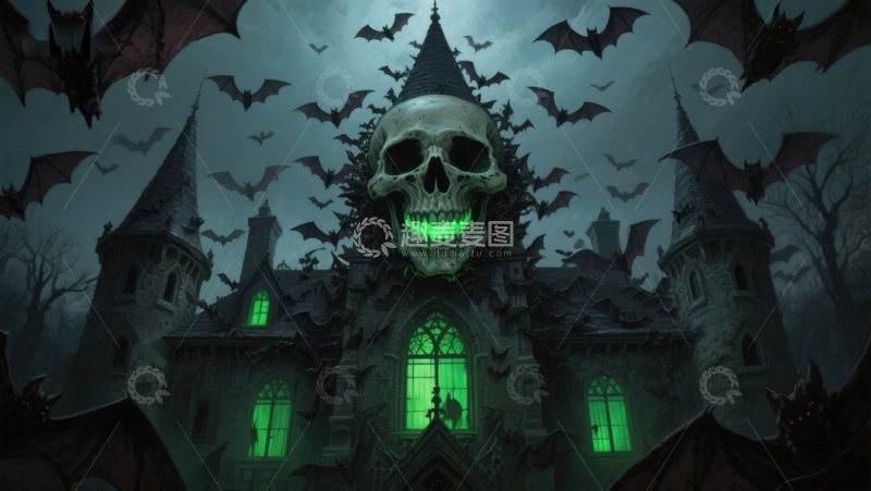 高清大图下载【趣麦麦图】幽灵城堡与发光骷髅