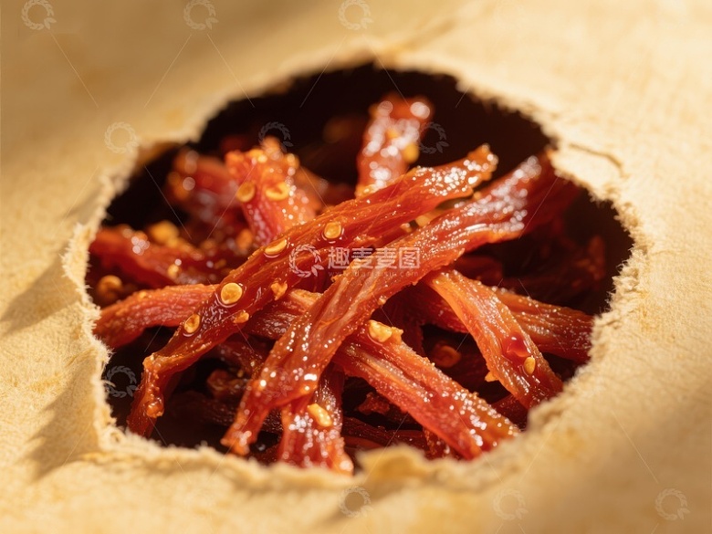 纸袋中的红色腌制肉干