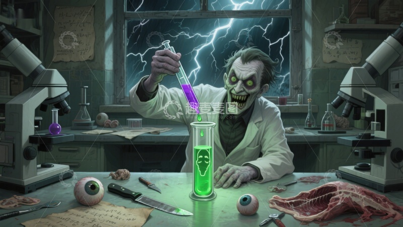高清大图下载【趣麦麦图】疯狂科学家在实验室进行化学实验