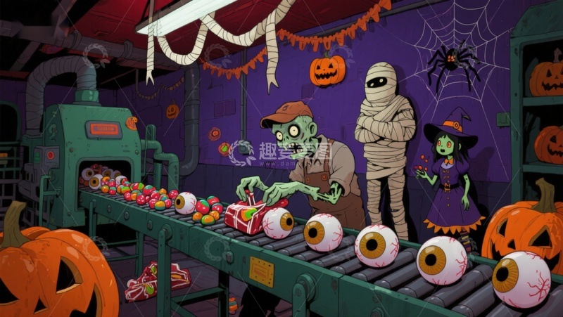 高清大图下载【趣麦麦图】万圣节糖果工厂的奇幻场景
