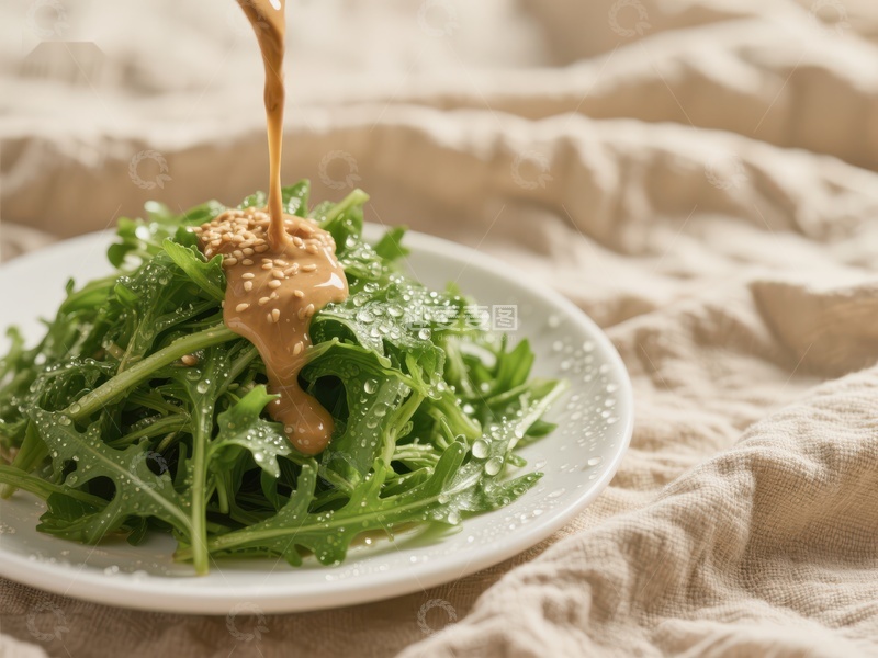 高清大图下载【趣麦麦图】芝麻酱浇淋新鲜绿叶沙拉