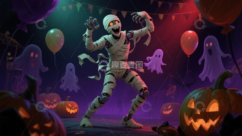 高清大图下载【趣麦麦图】万圣节木乃伊欢乐舞动
