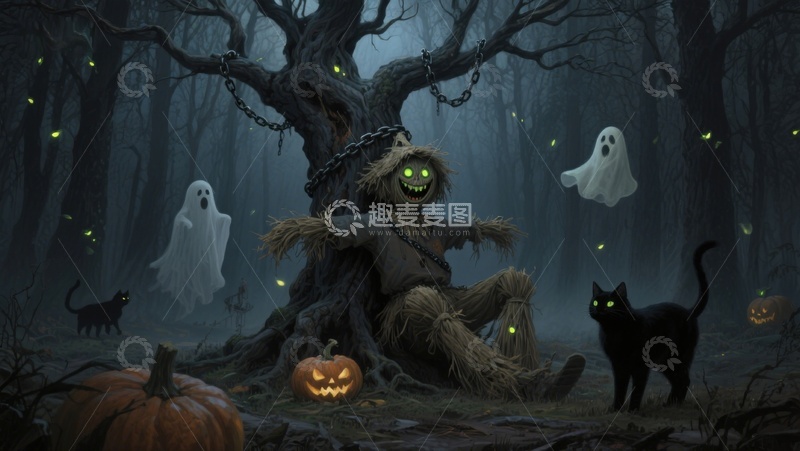 高清大图下载【趣麦麦图】幽暗森林中的万圣节场景