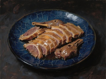 盘中切片鸭肉的艺术呈现