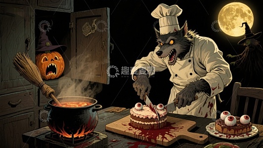 狼人厨师在万圣夜制作恐怖甜点