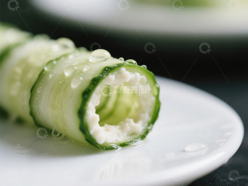 高清大图下载【趣麦麦图】-清新黄瓜卷，水珠点缀