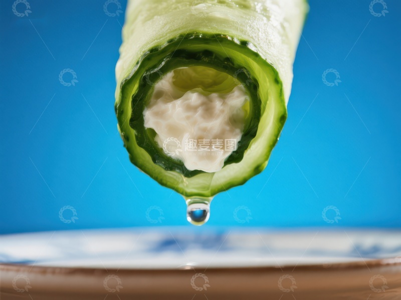 高清大图下载【趣麦麦图】黄瓜卷配奶油酱，水滴垂落