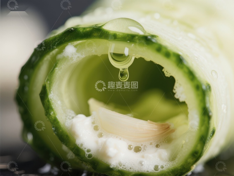 高清大图下载【趣麦麦图】黄瓜卷配奶油，水滴点缀