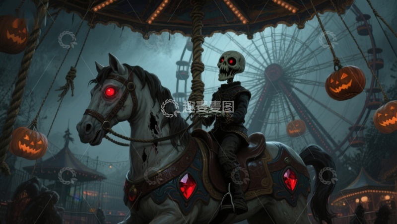 高清大图下载【趣麦麦图】幽灵骑士与旋转木马
