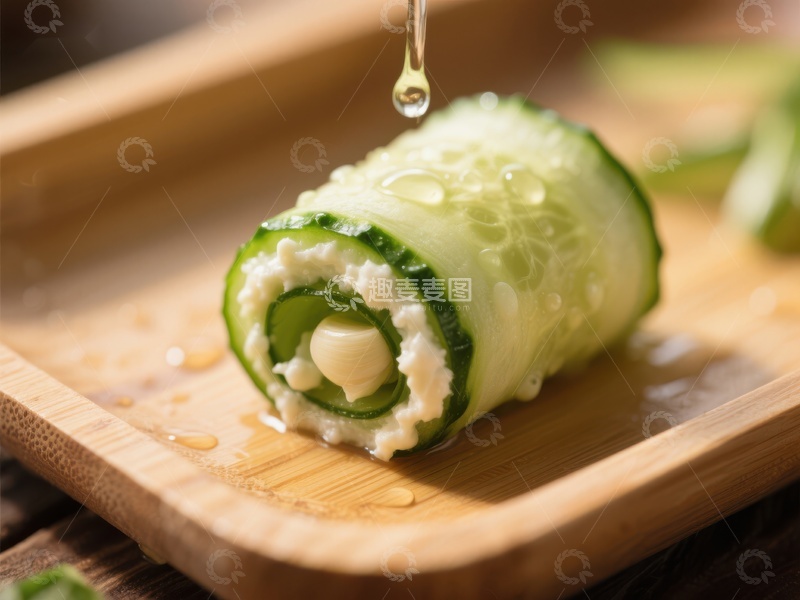 高清大图下载【趣麦麦图】黄瓜卷配酸奶油，淋上酱汁