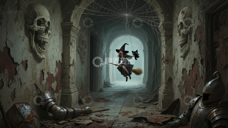 高清大图下载【趣麦麦图】巫师飞过幽暗古堡走廊