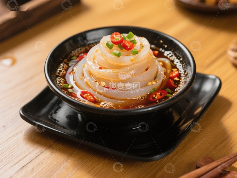 高清大图下载【趣麦麦图】凉拌白肉卷，红椒点缀