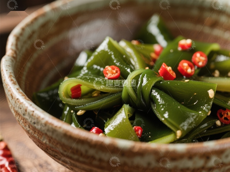 高清大图下载【趣麦麦图】海带拌辣椒，清新爽口的凉菜