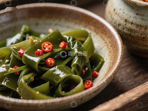 海带凉拌菜，点缀红椒