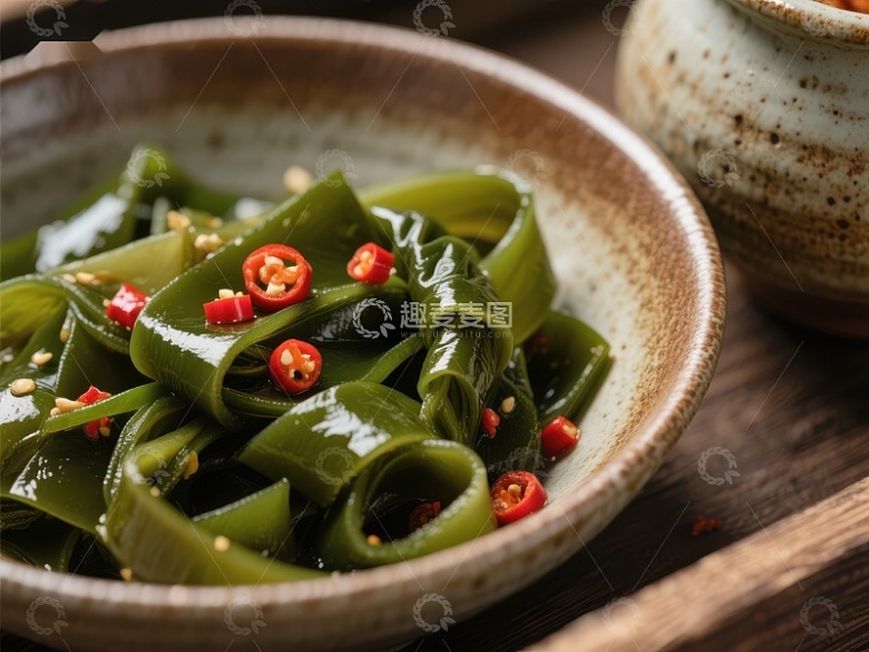 海带凉拌菜，点缀红椒