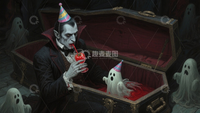 高清大图下载【趣麦麦图】吸血鬼在棺材中庆祝生日