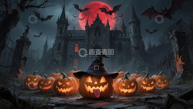 万圣节城堡与南瓜灯