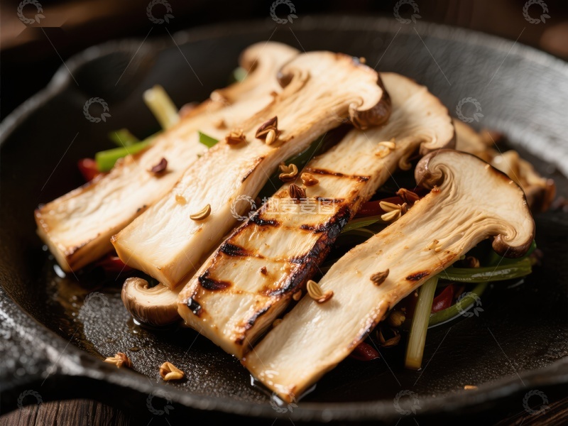 高清大图下载【趣麦麦图】煎烤松茸蘑菇美食