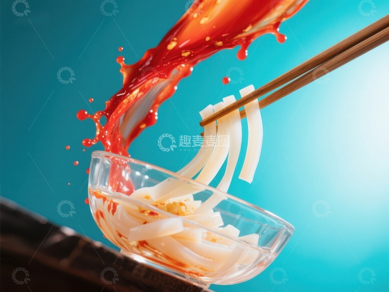 高清大图下载【趣麦麦图】热汤浇灌面条，筷子夹起瞬间