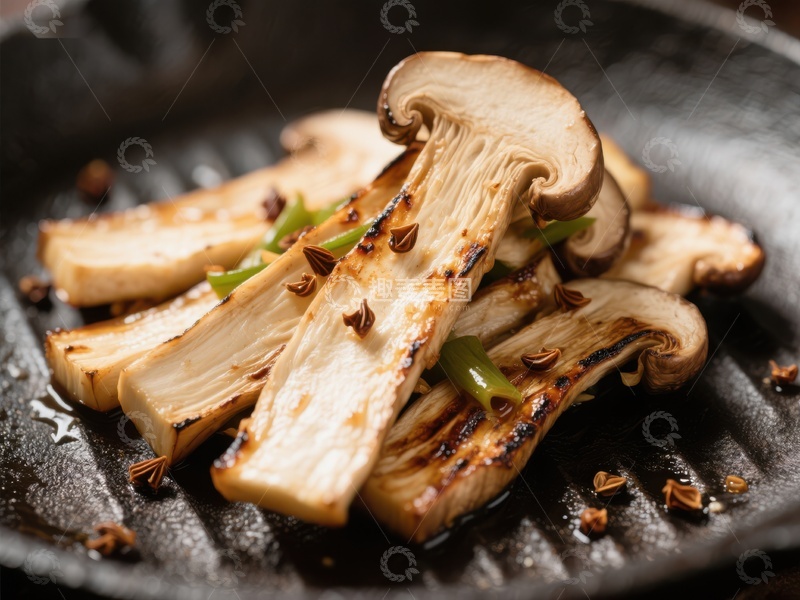高清大图下载【趣麦麦图】煎烤松茸蘑菇特写